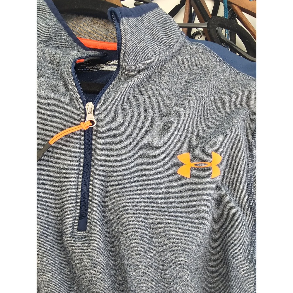 Athletic Under Armour ColdGear 1/4 Zip Pullover Mens Small Blue Gray Mock Neck - Picture 7 of 7